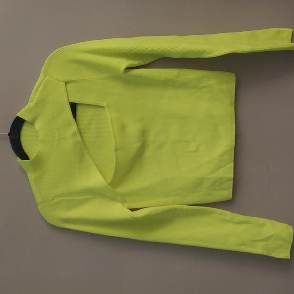 Bar III Tops - BAR III Neon Yellow Long Sleeve Mockneck Cutout Cropped Ribbed Top